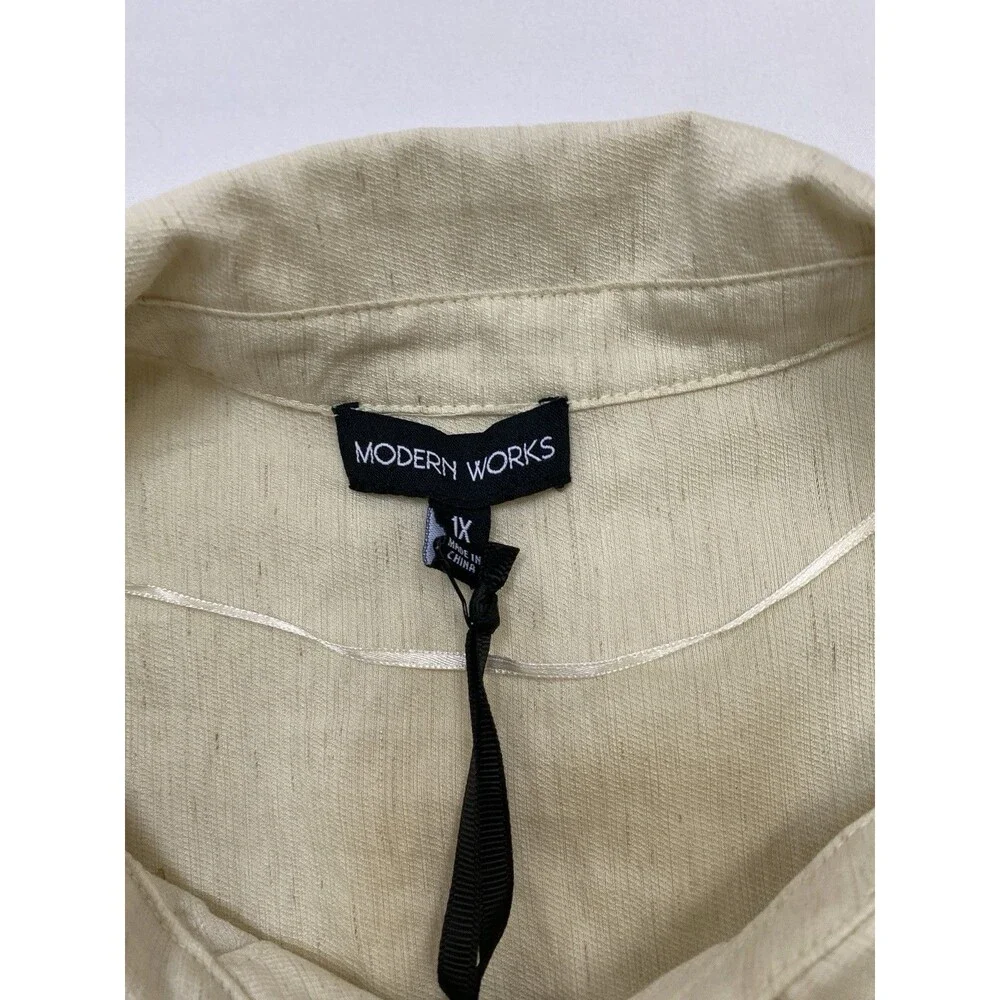 Modern Works 1X Yellow Linen Blend Split Neck Sleeveless Top NWT